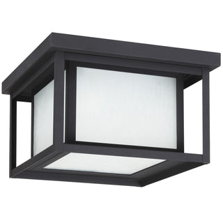 Buy black-with-etched-seeded-glass-and-white-shade Hunnington Outdoor (Damp) Flush Mount Light by Generation Lighting