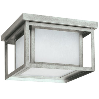 Buy weathered-pewter-with-etched-seeded-glass-and-white-shade Hunnington Outdoor (Damp) Flush Mount Ceiling Light by Generation Lighting