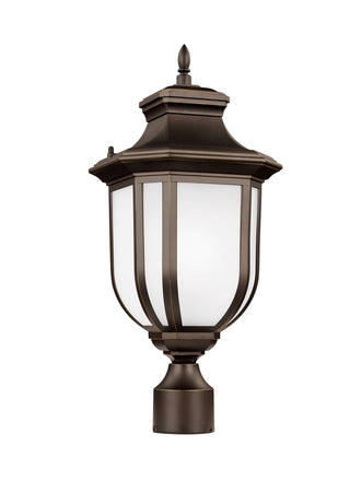 Buy antique-bronze-with-satin-etched-glass-and-white-shade Childress Outdoor (Wet) Post Lantern by Generation Lighting