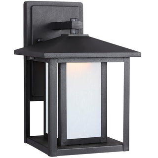 Buy black-with-etched-seeded-glass-and-white-shade Hunnington Outdoor (Wet) Wall Lantern by Generation Lighting