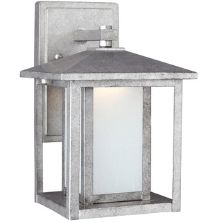 Buy weathered-pewter-with-etched-seeded-glass-and-white-shade Hunnington Outdoor (Wet) Wall Lantern by Generation Lighting