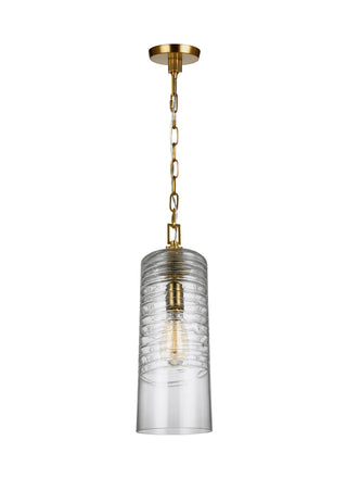 Buy burnished-brass-with-clear-glass-and-clear-textured-shade Elmore Outdoor (Damp) Pendant by Visual Comfort Studio
