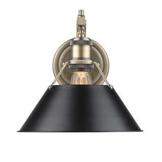Buy aged-brass-with-matte-black-glass-and-black-shade Orwell Outdoor (Damp) Sconce by Golden