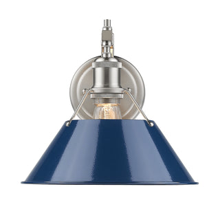 Buy pewter-with-navy-blue-glass-and-blue-shade Orwell Outdoor (Damp) Sconce by Golden