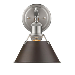 Buy pewter-with-rubbed-bronze-glass-and-amber-brown-shade Orwell Vanity by Golden