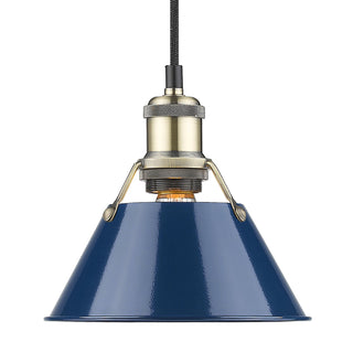 Buy aged-brass-with-navy-blue-glass Orwell Outdoor (Damp) Pendant by Golden