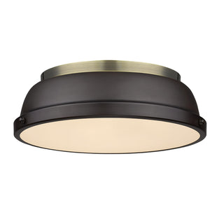 Buy aged-brass-with-rubbed-bronze-glass-and-black-shade Duncan Outdoor (Damp) Flush Mount Ceiling Light by Golden