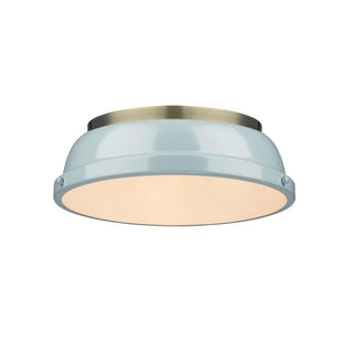 Buy aged-brass-with-seafoam-glass-and-green-shade Duncan Outdoor (Damp) Flush Mount Ceiling Light by Golden