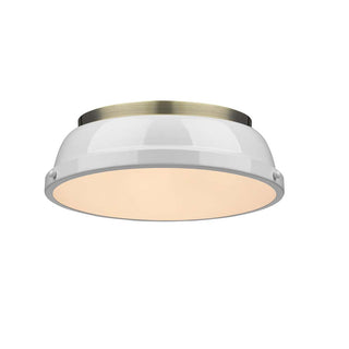 Buy aged-brass-with-white-glass-and-white-shade Duncan Outdoor (Damp) Flush Mount Ceiling Light by Golden