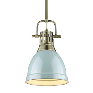 Buy aged-brass-with-seafoam-glass-and-blue-shade Duncan Outdoor (Damp) Pendant by Golden