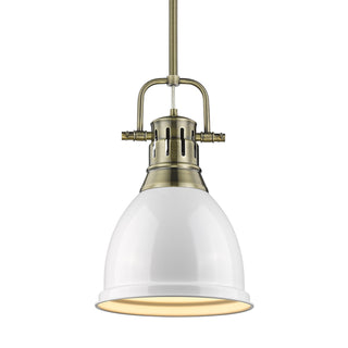 Buy aged-brass-with-white-glass-and-white-shade Duncan Outdoor (Damp) Pendant by Golden