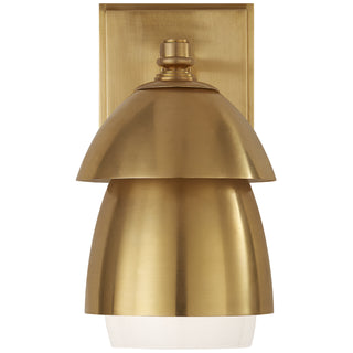 Buy hand-rubbed-antique-brass-with-hand-rubbed-antique-brass-and-white-glass-glass-and-white-shade Whitman Outdoor (Damp) Sconce by Visual Comfort Signature