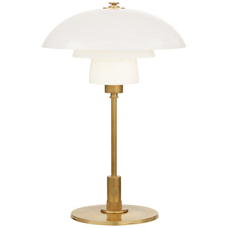 Buy hand-rubbed-antique-brass-with-white-glass-glass-and-white-shade Whitman Desk Lamp by Visual Comfort Signature