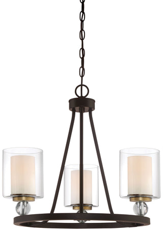 Buy painted-bronze-w-natural-brushed-brass-with-clear-glass-w-interior-etched-white-glass-glass Studio Chandelier by Minka-Lavery