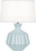 Baby Blue Glazed Ceramic with Oyster Linen Shade With Self Fabric Top Diffuser Glass