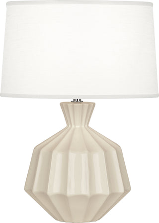 Buy bone-glazed-ceramic-with-oyster-linen-shade-with-self-fabric-top-diffuser-glass Orion Table Lamp by Robert Abbey