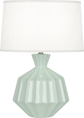 Buy celadon-glazed-ceramic-with-oyster-linen-shade-with-self-fabric-top-diffuser-glass Orion Table Lamp by Robert Abbey