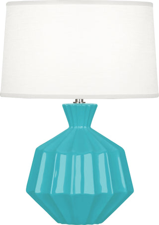 Buy egg-blue-glazed-ceramic-with-oyster-linen-shade-with-self-fabric-top-diffuser-glass Orion Lamp by Robert Abbey