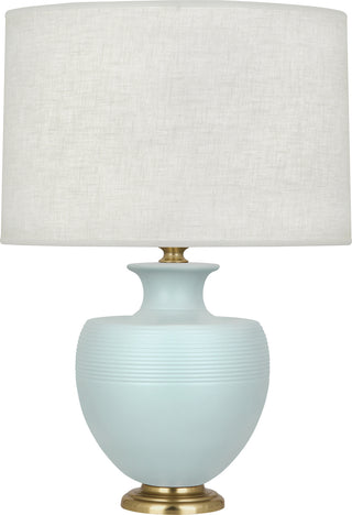 Buy matte-sky-blue-glazed-ceramic-w-modern-brass Michael Berman Atlas Table Lamp by Robert Abbey