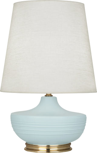 Buy matte-sky-blue-glazed-ceramic-w-modern-brass Michael Berman Nolan Table Lamp by Robert Abbey