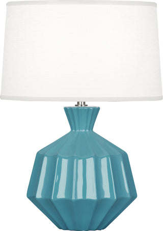 Buy steel-blue-glazed-ceramic-with-oyster-linen-shade-with-self-fabric-top-diffuser-glass Orion Lamp by Robert Abbey