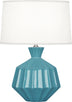Steel Blue Glazed Ceramic with Oyster Linen Shade With Self Fabric Top Diffuser Glass