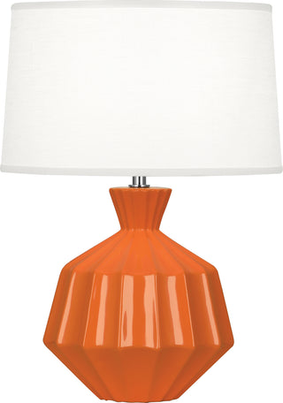 Buy pumpkin-glazed-ceramic-with-oyster-linen-shade-with-self-fabric-top-diffuser-glass Orion Table Lamp by Robert Abbey