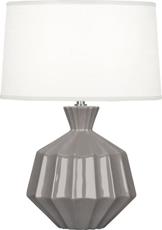 Buy smoky-taupe-glazed-ceramic-with-oyster-linen-shade-with-self-fabric-top-diffuser-glass Orion Table Lamp by Robert Abbey
