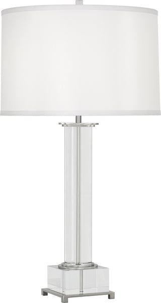 Buy polished-nickel-w-clear-lead-crystal-with-white-silk-shade-with-single-fold-trim-glass Williamsburg Finnie Table Lamp by Robert Abbey