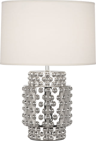 Buy nickel-metallic-glaze-with-fondine-fabric-shade-glass-and-white-shade Dolly Lamp by Robert Abbey