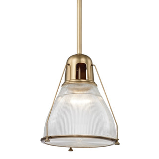 Buy aged-brass-with-clear-prismatic-glass-and-clear-textured-shade Haverhill Outdoor (Damp) Pendant by Hudson Valley