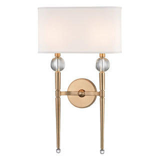 Buy aged-brass-with-off-white-glass-and-white-shade Rockland Outdoor (Damp) Sconce by Hudson Valley