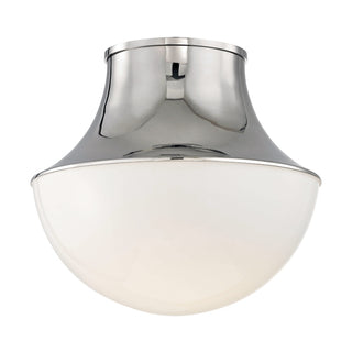 Buy polished-nickel-with-white-glass Lettie Outdoor (Damp) Flush Mount Ceiling Light by Hudson Valley