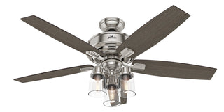 Buy brushed-nickel-finish-with-greyed-walnut-and-reversible-light-gray-oak-blades Bennett Ceiling Fan with Light by Hunter