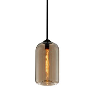 Buy soft-black-with-champagne-glass-and-clear-shade District Pendant by Troy Lighting