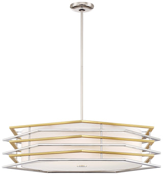 Buy polished-nickel-w-honey-gold-with-white-linen-glass-and-white-shade Levels Pendant by George Kovacs