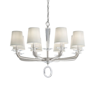 Buy antique-silver-with-shade-hardback-off-white-glass-and-natural-cream-shade Emilea Chandelier by Schonbek