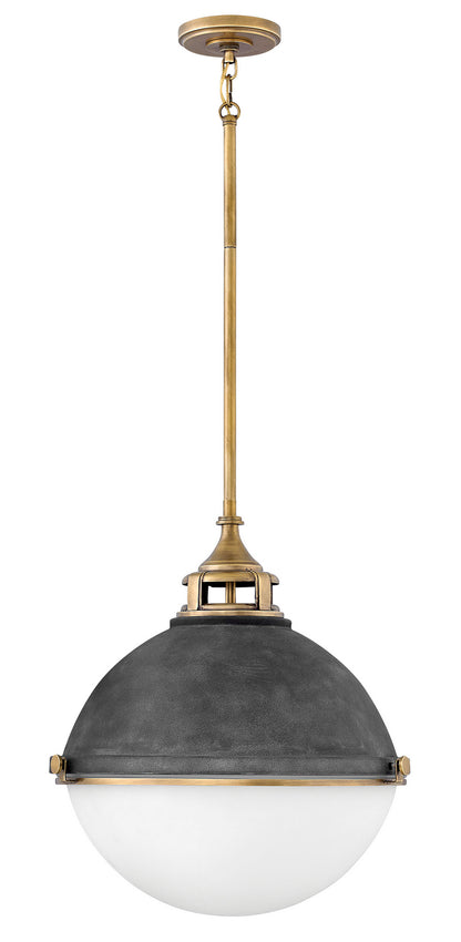 Fletcher Pendant by Hinkley – Lights: 2 Light (18.00"L x 18.00"W x 19.75"H) – Finish: Aged Zinc with Etched Opal Glass – Hinkley-4835DZ