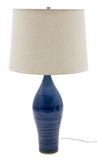 Buy blue-gloss-with-off-white-linen-hardback-glass Scatchard Table Lamp by House of Troy
