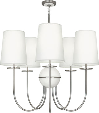 Buy dark-antique-nickel-w-alabaster-stone-with-ascot-white-fabric-shades-glass Fineas Chandelier by Robert Abbey
