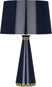 Midnight Blue Lacquered Paint w/Modern Brass with Midnight Blue Painted Opaque Parchment Shade With Gold Lining Glass