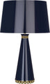 Midnight Blue Lacquered Paint w/Modern Brass with Midnight Blue Painted Opaque Parchment Shade With Gold Lining Glass