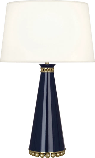 Buy midnight-blue-lacquered-paint-w-modern-brass-with-fondine-fabric-shade-glass Pearl Table Lamp by Robert Abbey
