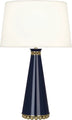 Midnight Blue Lacquered Paint w/Modern Brass with Fondine Fabric Shade Glass
