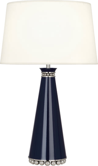 Buy midnight-blue-lacquered-paint-w-polished-nickel-with-fondine-fabric-shade-glass Pearl Table Lamp by Robert Abbey
