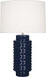 Midnight Blue Glazed Textured Ceramic with Fondine Fabric Shade Glass