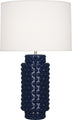 Midnight Blue Glazed Textured Ceramic with Fondine Fabric Shade Glass