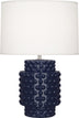 Midnight Blue Glazed Textured Ceramic with Fondine Fabric Shade Glass