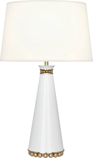Buy lily-lacquered-paint-modern-brass-with-fondine-fabric-shade-glass Pearl Table Lamp by Robert Abbey