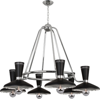 Buy polished-nickel-with-matte-black-metal-shades-glass-and-black-shade Vortex Chandelier by Robert Abbey